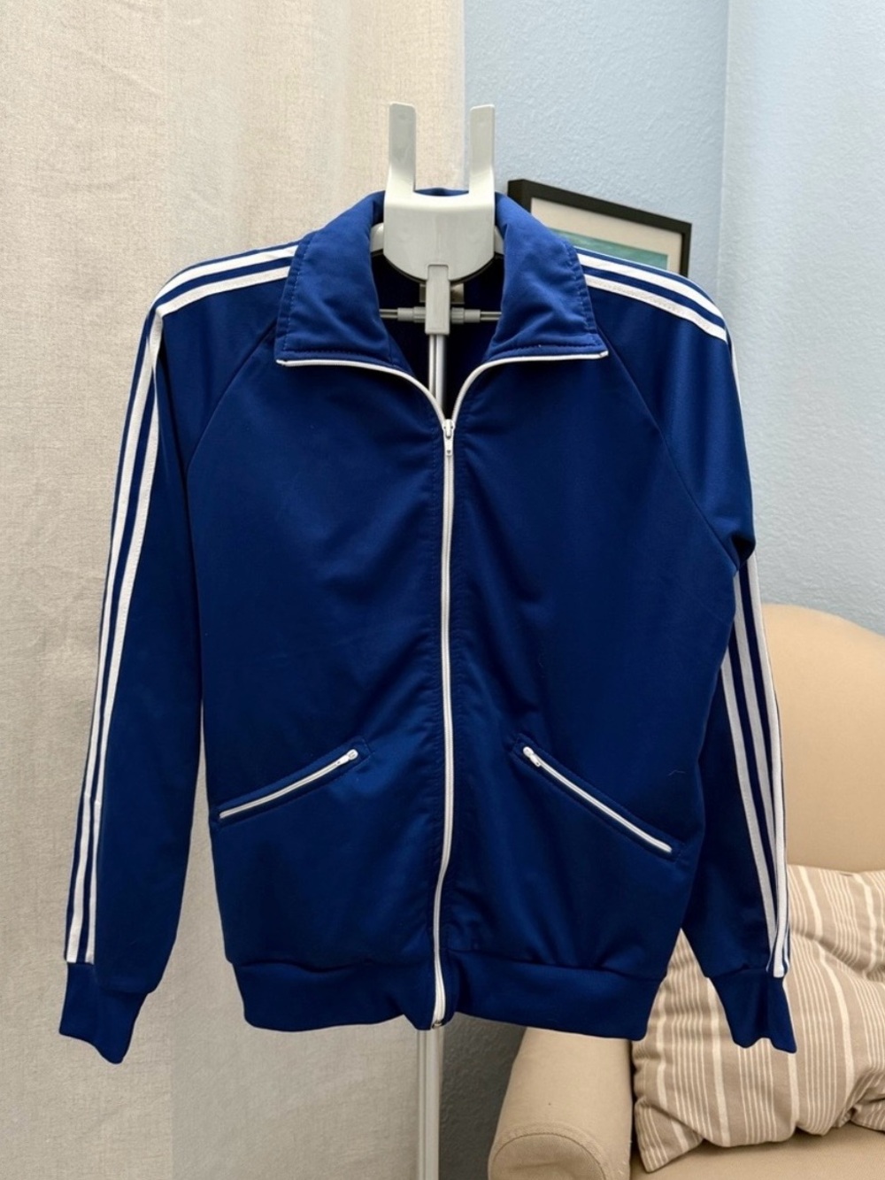 Vintage Royal Blue Soccer Track Varsity Sporty Jacket White Stripes Athleisure M
